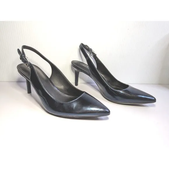 Calvin Klein Size 7 GIOVANNA Blue Patent Leather Slings Pumps Heels Womens Shoes