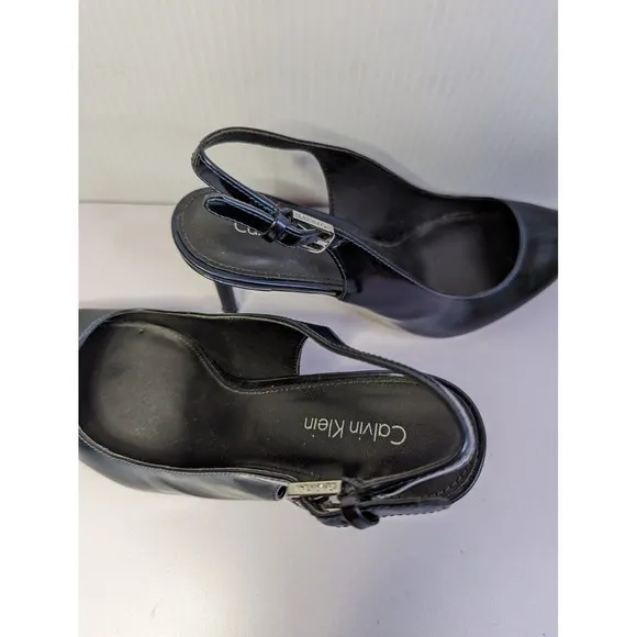 Calvin Klein Size 7 GIOVANNA Blue Patent Leather Slings Pumps Heels Womens Shoes