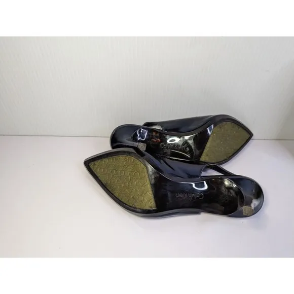 Calvin Klein Size 7 GIOVANNA Blue Patent Leather Slings Pumps Heels Womens Shoes
