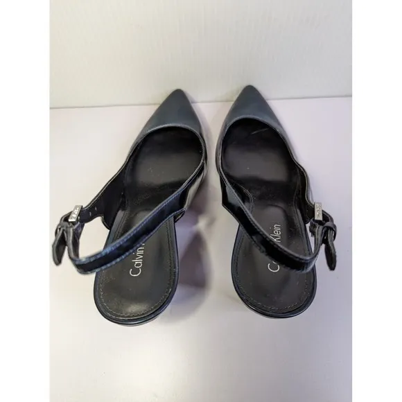 Calvin Klein Size 7 GIOVANNA Blue Patent Leather Slings Pumps Heels Womens Shoes