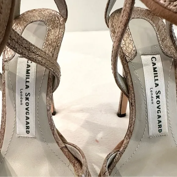 Camilla Skovgaard 6.5 Stiletto Pump Slingback High Heel Sandal Leather Taupe