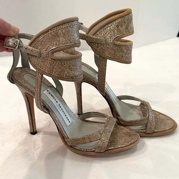 Camilla Skovgaard 6.5 Stiletto Pump Slingback High Heel Sandal Leather Taupe