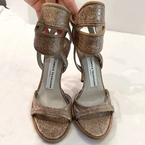 Camilla Skovgaard 6.5 Stiletto Pump Slingback High Heel Sandal Leather Taupe