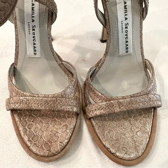 Camilla Skovgaard 6.5 Stiletto Pump Slingback High Heel Sandal Leather Taupe