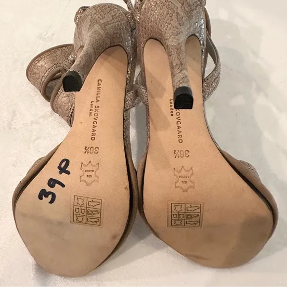 Camilla Skovgaard 6.5 Stiletto Pump Slingback High Heel Sandal Leather Taupe