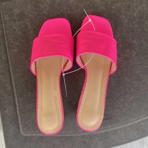 Camssoo Square Open Toe Clear Heels embossed print pink sandals Barbie core sz 9