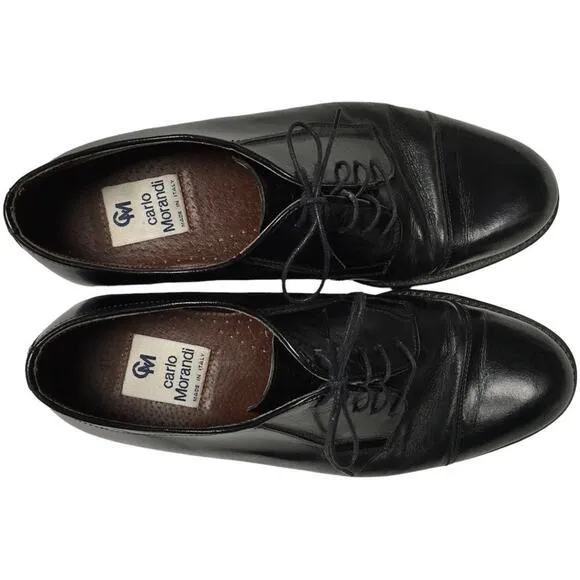 Carlo Morandi Dress Shoes Black Leather Cap Toe Lace-Up Men's 10 Made in Italy