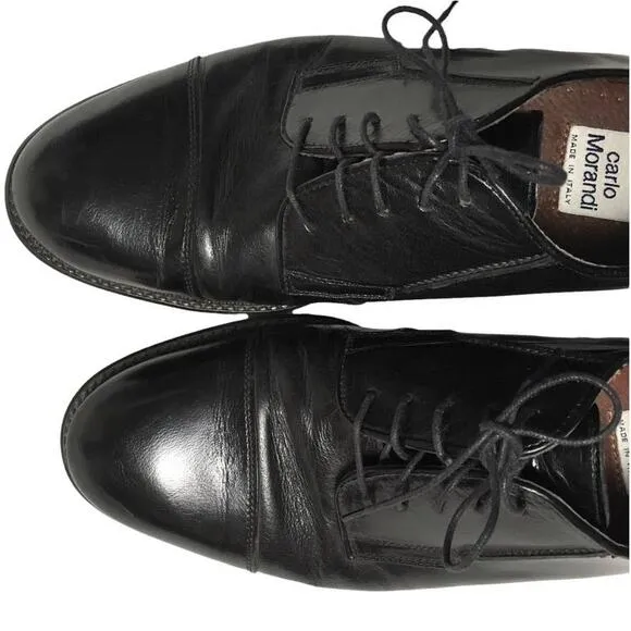 Carlo Morandi Dress Shoes Black Leather Cap Toe Lace-Up Men's 10 Made in Italy