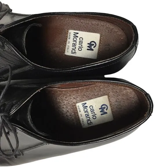Carlo Morandi Dress Shoes Black Leather Cap Toe Lace-Up Men's 10 Made in Italy