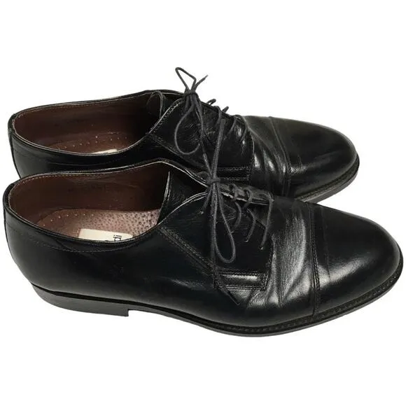 Carlo Morandi Dress Shoes Black Leather Cap Toe Lace-Up Men's 10 Made in Italy