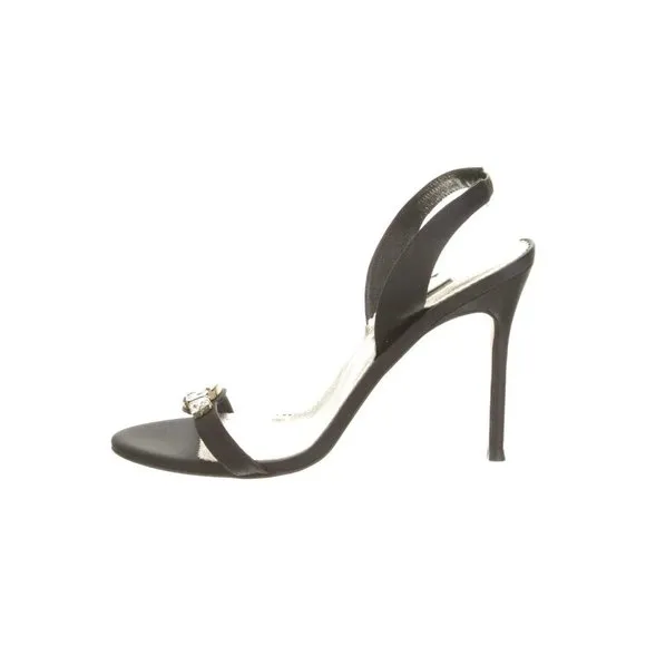 Carolina Herrera Black Satin Crystal High Heel Slingbacks Designer Sandal's 8.M