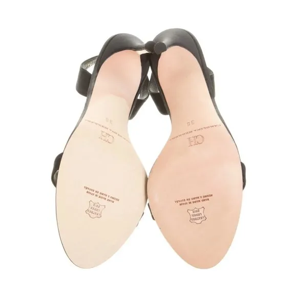 Carolina Herrera Black Satin Crystal High Heel Slingbacks Designer Sandal's 8.M