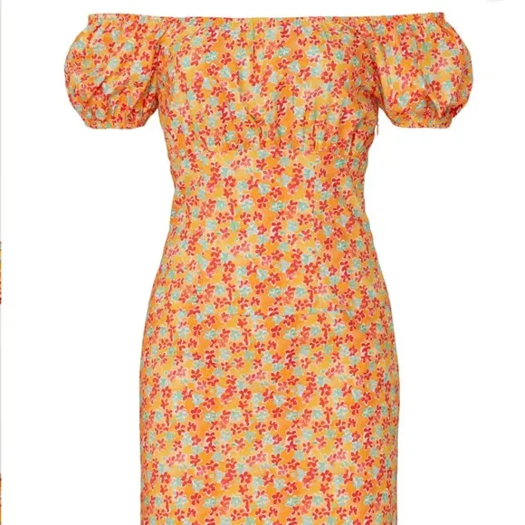 Caroline Constas Women's Floral Calla Mini Dress Puff Sleeves Orange Size S