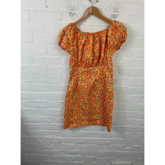 Caroline Constas Women's Floral Calla Mini Dress Puff Sleeves Orange Size S
