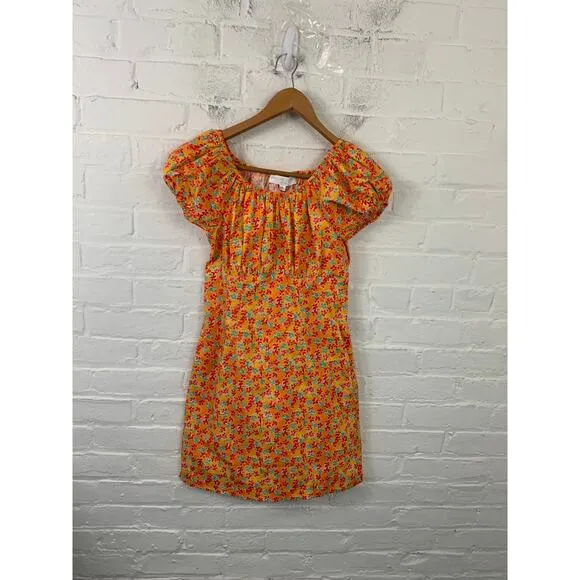 Caroline Constas Women's Floral Calla Mini Dress Puff Sleeves Orange Size S