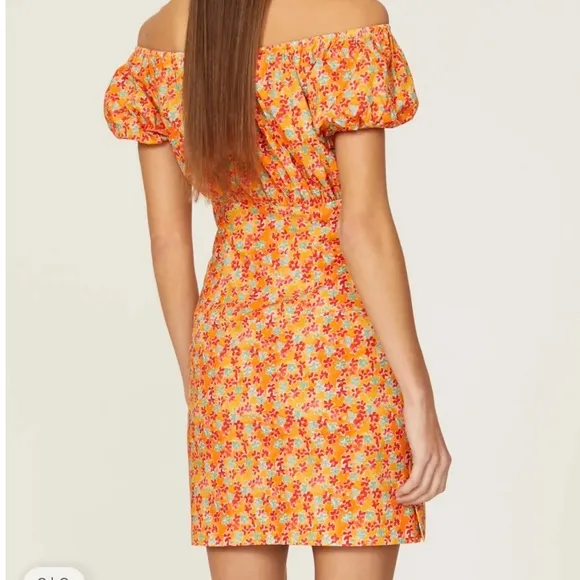 Caroline Constas Women's Floral Calla Mini Dress Puff Sleeves Orange Size S