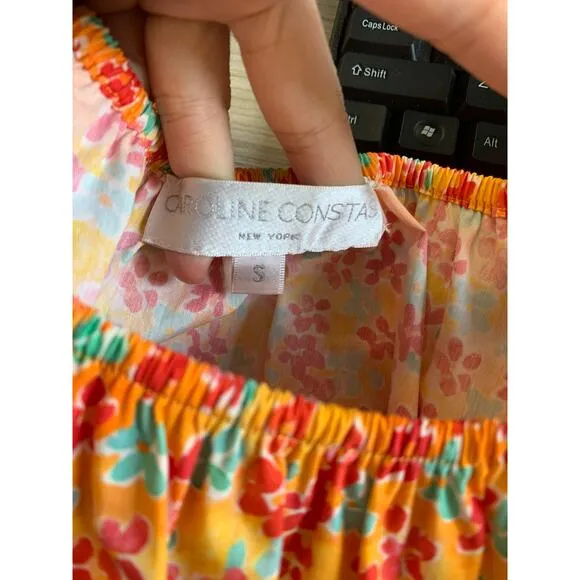 Caroline Constas Women's Floral Calla Mini Dress Puff Sleeves Orange Size S