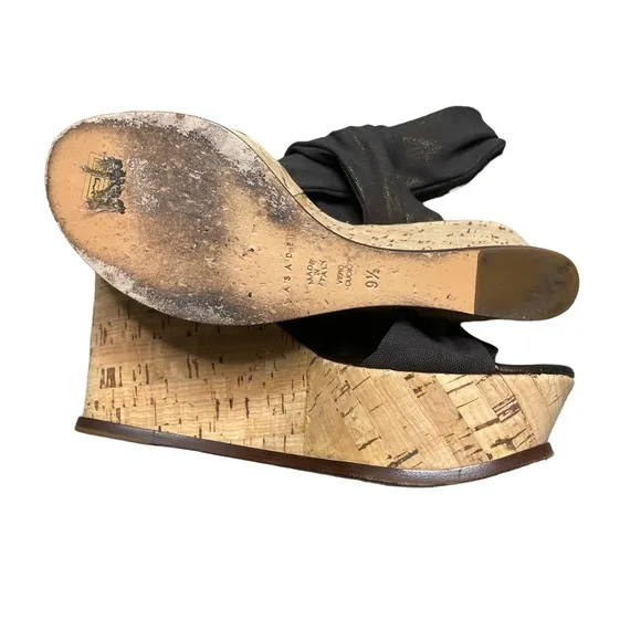 Casadei Metallic Brown Cork Leather Wedge Tie Knot Strappy Sandals Italy 9.5