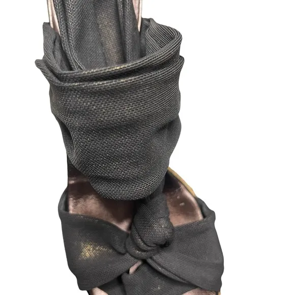 Casadei Metallic Brown Cork Leather Wedge Tie Knot Strappy Sandals Italy 9.5