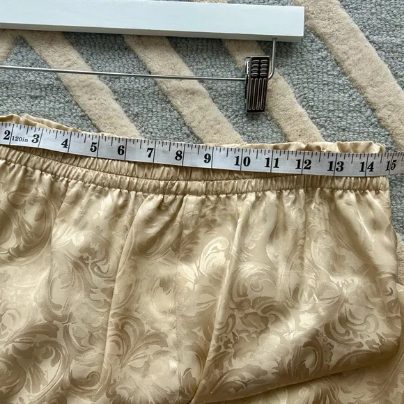 CERIE Lingerie Silk Jacquard Pajama Set Large Beige Gold Sleepwear Loungewear