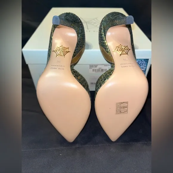 Charlotte Olympia Serpent Vamp Python Green High Heels Woman’s Sz 36, US 5.5 NEW