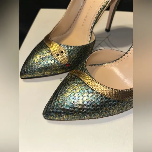Charlotte Olympia Serpent Vamp Python Green High Heels Woman’s Sz 36, US 5.5 NEW