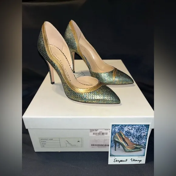 Charlotte Olympia Serpent Vamp Python Green High Heels Woman’s Sz 36, US 5.5 NEW
