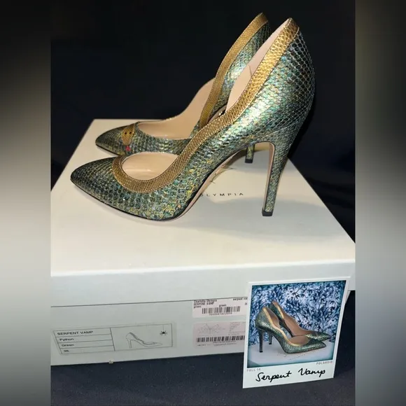 Charlotte Olympia Serpent Vamp Python Green High Heels Woman’s Sz 36, US 5.5 NEW