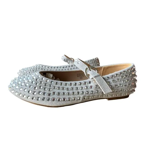 Chase &amp; Chloe Mary Jane Ballet Flats Shoes Size 7.5 Silver Glitter Holidays NWT