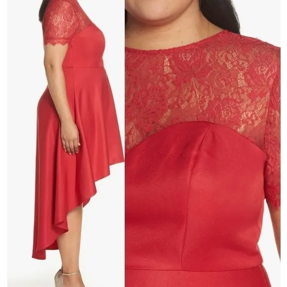 Chi Chi London Red Lace Bodice Dip High Lo Dress Size 8