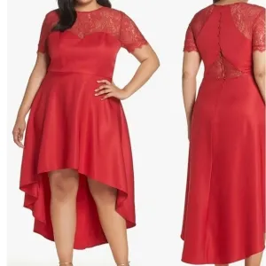 Chi Chi London Red Lace Bodice Dip High Lo Dress Size 8