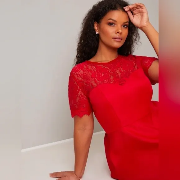 Chi Chi London Red Lace Bodice Dip High Lo Dress Size 8