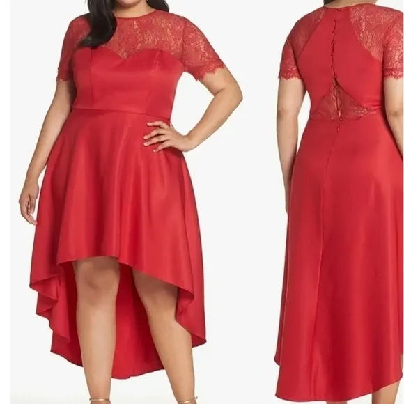 Chi Chi London Red Lace Bodice Dip High Lo Dress Size 8