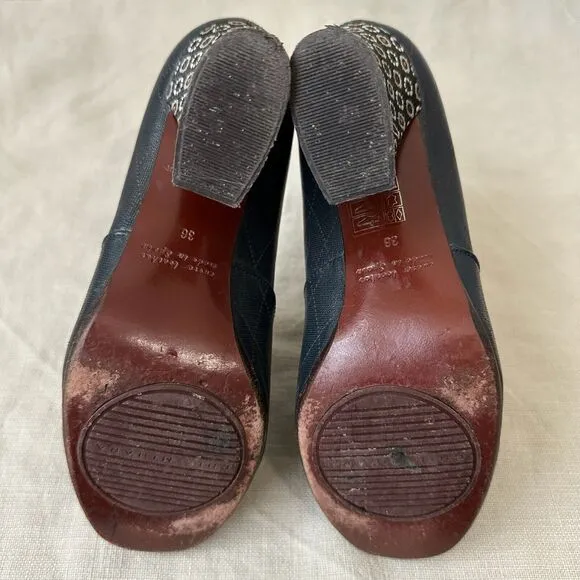 CHIE MIHARA Anthropologie Quilt Floral Lace-Up Oxford Heels in Black