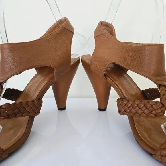 Chie Mihara Braided Ankle T Strap Leather Sandals Tan Brown Women's Size 38 8