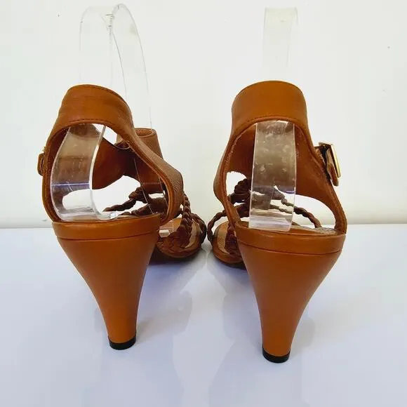 Chie Mihara Braided Ankle T Strap Leather Sandals Tan Brown Women's Size 38 8