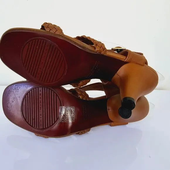 Chie Mihara Braided Ankle T Strap Leather Sandals Tan Brown Women's Size 38 8