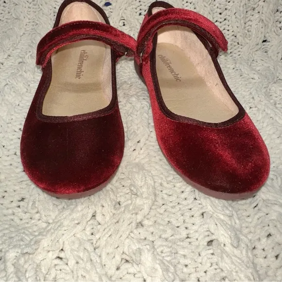 Childrenchic Cassie Velvet Mary Jane Burgundy Red Dress Shoes EU 31/US 13.5