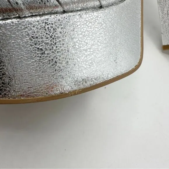 Chinese Laundry Silver Metallic Ankle Strap Platform Sandals Disco Y2K Vibe 11