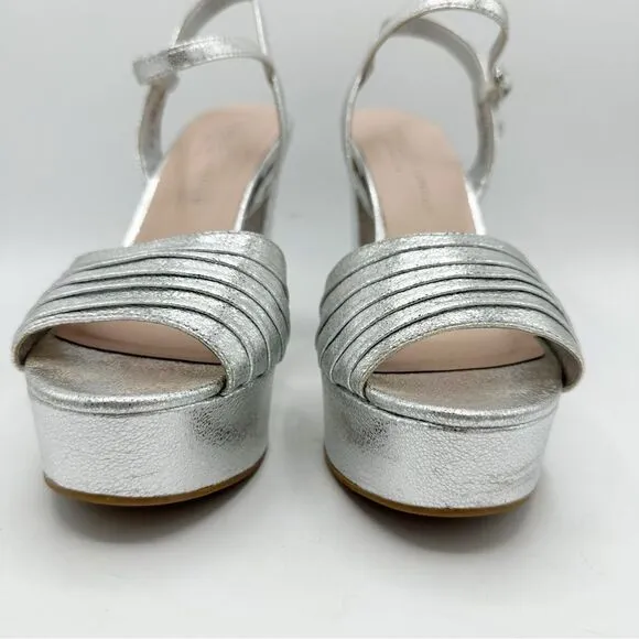 Chinese Laundry Silver Metallic Ankle Strap Platform Sandals Disco Y2K Vibe 11