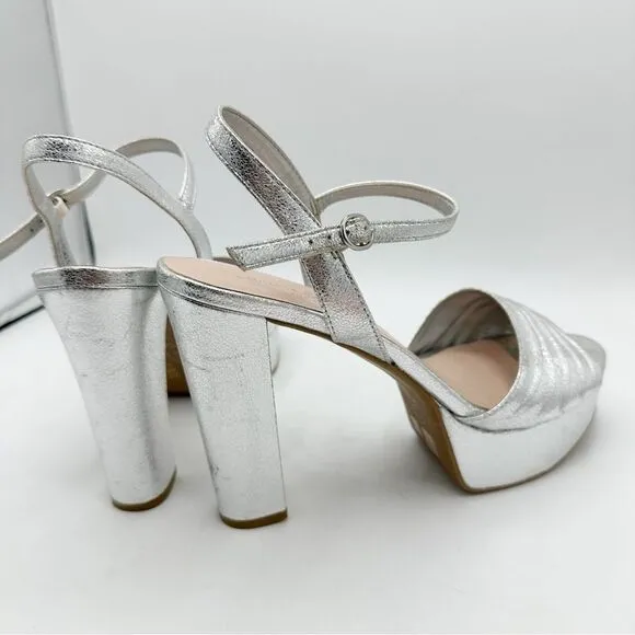 Chinese Laundry Silver Metallic Ankle Strap Platform Sandals Disco Y2K Vibe 11