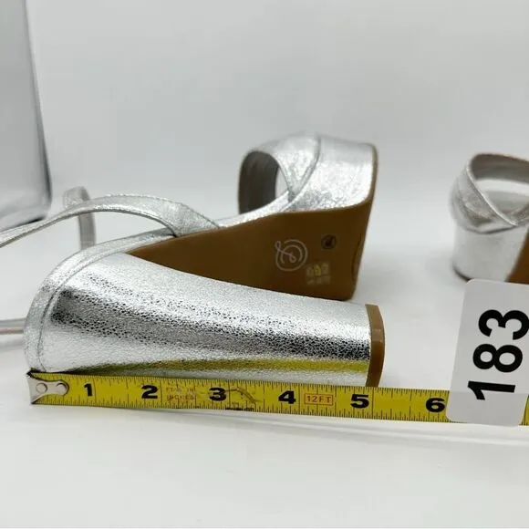 Chinese Laundry Silver Metallic Ankle Strap Platform Sandals Disco Y2K Vibe 11