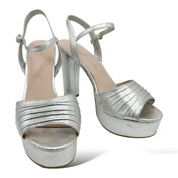Chinese Laundry Silver Metallic Ankle Strap Platform Sandals Disco Y2K Vibe 11