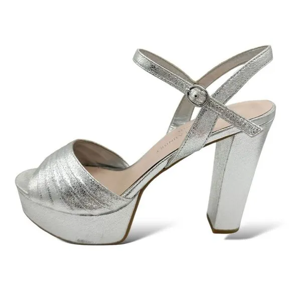 Chinese Laundry Silver Metallic Ankle Strap Platform Sandals Disco Y2K Vibe 11