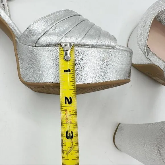 Chinese Laundry Silver Metallic Ankle Strap Platform Sandals Disco Y2K Vibe 11