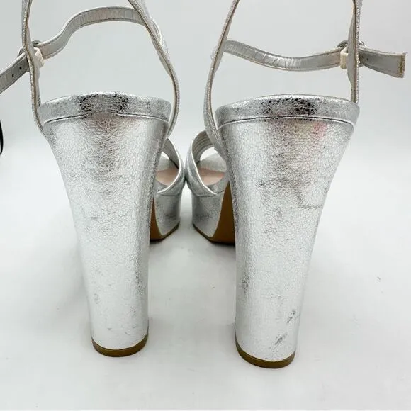Chinese Laundry Silver Metallic Ankle Strap Platform Sandals Disco Y2K Vibe 11