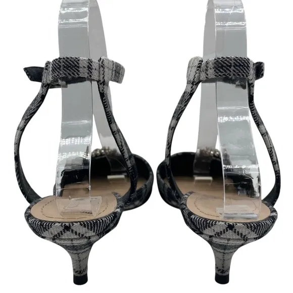 Christian Dior Womens Shoes Gang Slingback Pumps Sz 6 Tartan Black White Leather