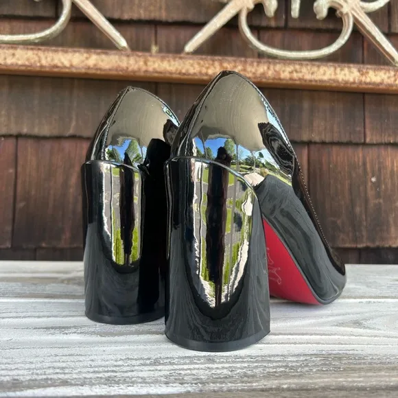 Christian Louboutin Black Patent Leather 3 in. Block Heel Pumps Size 39.