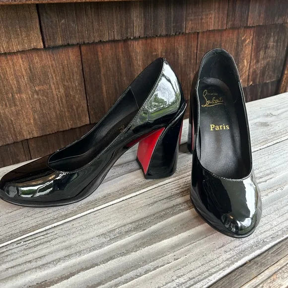Christian Louboutin Black Patent Leather 3 in. Block Heel Pumps Size 39.