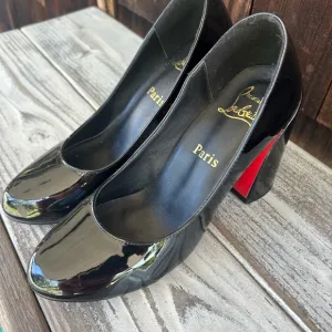 Christian Louboutin Black Patent Leather 3 in. Block Heel Pumps Size 39.